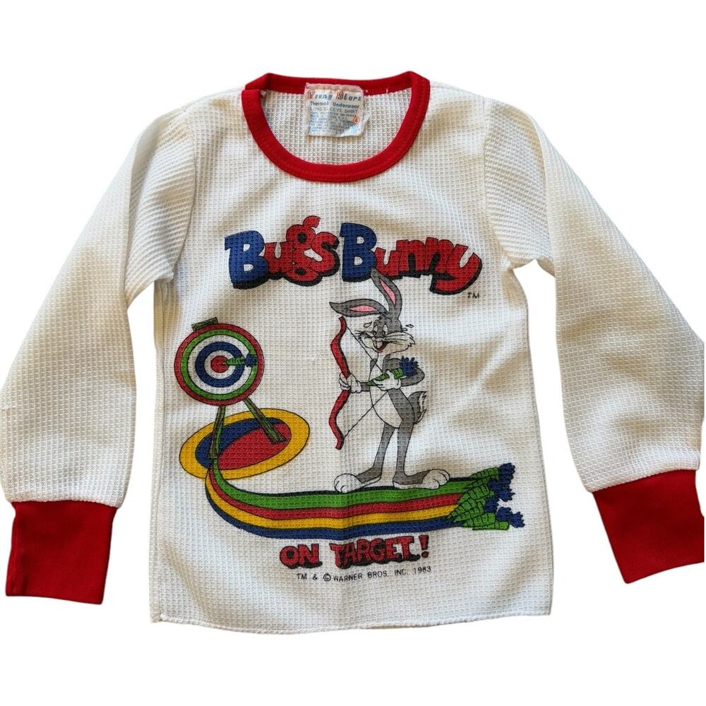 Vintage 80s Bugs Bunny Kids Waffle Thermal Graphic Top